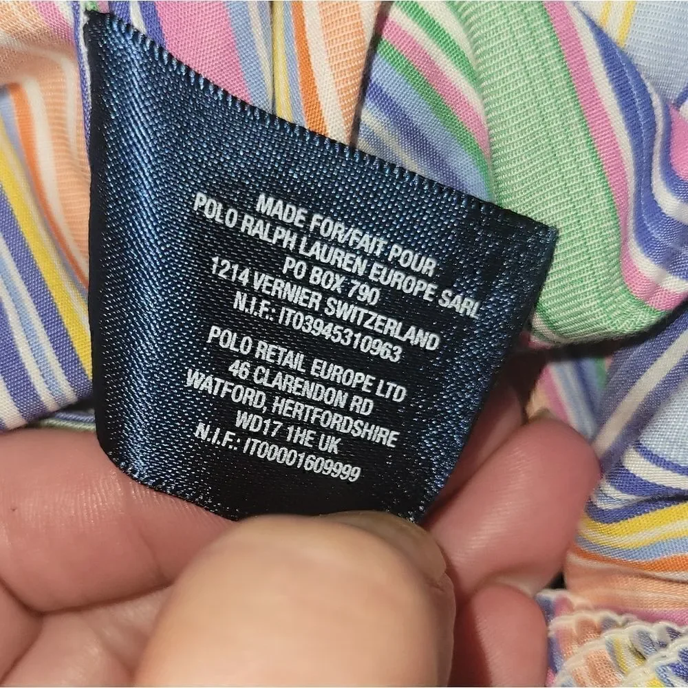 NWOT Ralph Lauren Multi Color Stripe Elastic Smocked Sleeveless Dress 12